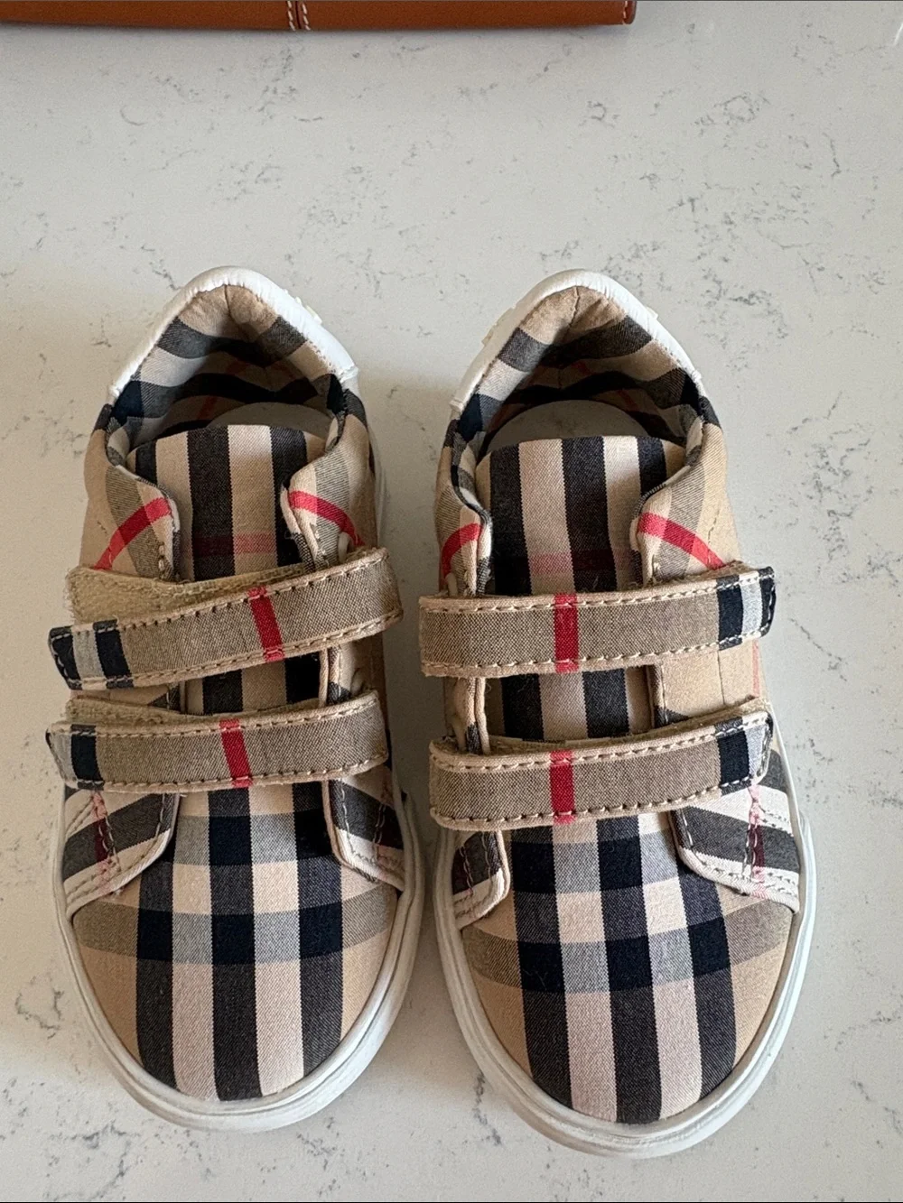 Burberry baby Kids Plaid Velcro Sneakers - Beige/Black/Red size 21 / 5 US